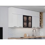 Угловая кухня в бело-серых тонах с уникальным абстрактным фасадом
