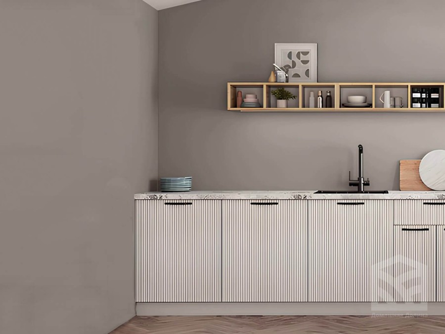 Угловая белая кухня с 3D рифлением – иллюзия объема