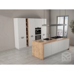 Угловая белая кухня с 3D рифлением – стильный дизайн с островом