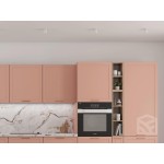 Прямая кухня в нежном персиковом цвете с удобными пеналами