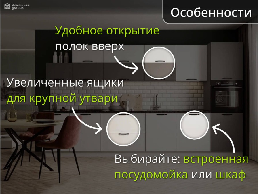 Модульная кухня с комбинированным белым и графитовым цветом | 3.1 метра Марта-004