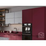 Прямая бордовая кухня с островом 1,2 м и встроенным холодильником | 3 метра Марта-Ройс-009