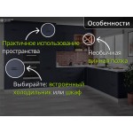Кухня модульная темно-синего цвета со встроенным холодильником и окном | Перо-017