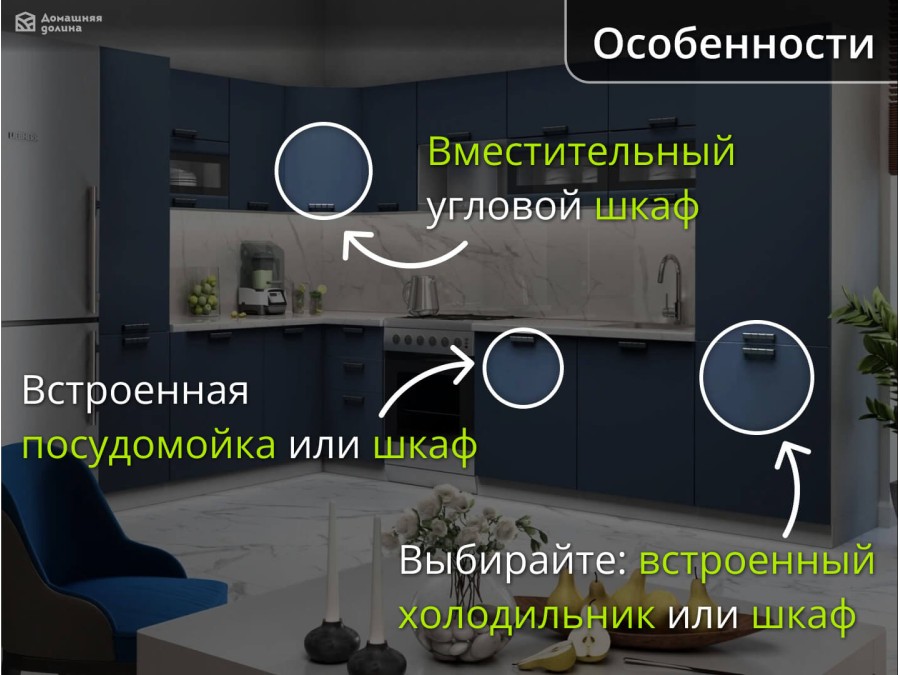 Кухня угловая модульная Ройс-02 Синяя