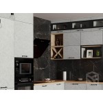 Угловая модульная кухня под потолок с антресолями и отделкой под серый гранит | 3*2,8 метра Ройс-028