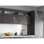 Прямая модульная кухня со встроенным холодильником и отделкой под черный камень | 3,8 метра Ройс-030