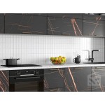 Прямая модульная кухня со встроенным холодильником и отделкой под черный камень | 3,8 метра Ройс-030