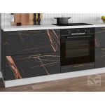 Прямая модульная кухня со встроенным холодильником и отделкой под черный камень | 3,8 метра Ройс-030