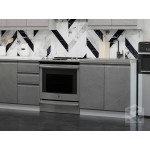 Модульная кухня в серых тонах с интегрированными ручками и отделкой под гранит