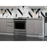 Серая модульная кухня с интегрированными ручками и отделкой под гранит