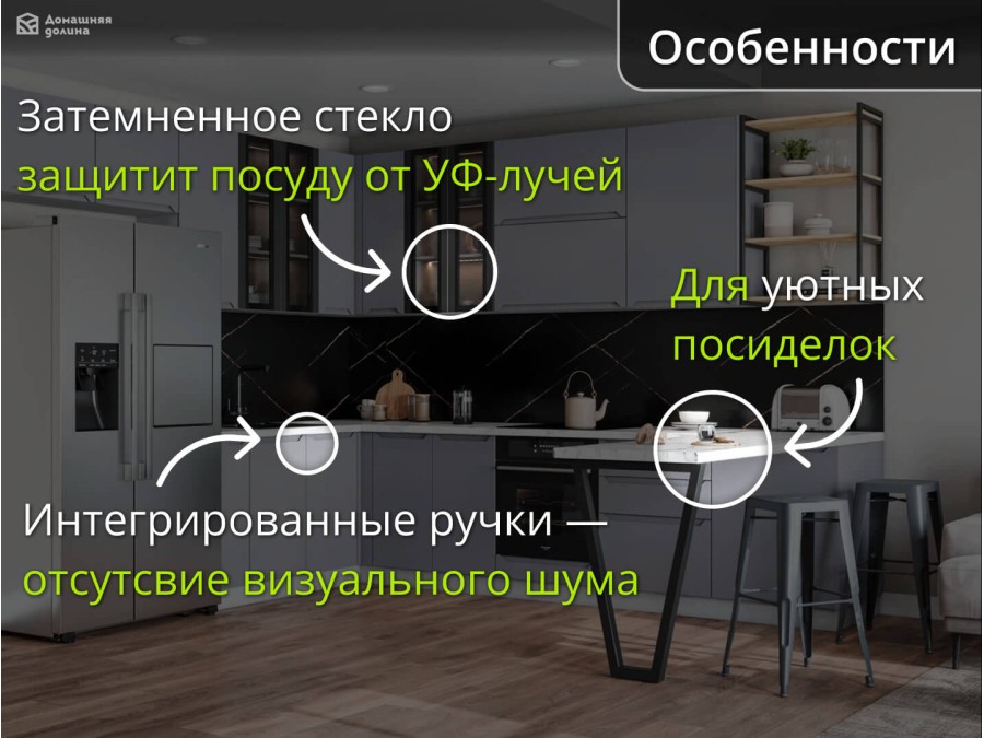 Кухня с интегрированными ручками и барной стойкой | 3.2*2.8 метра Тренто-008