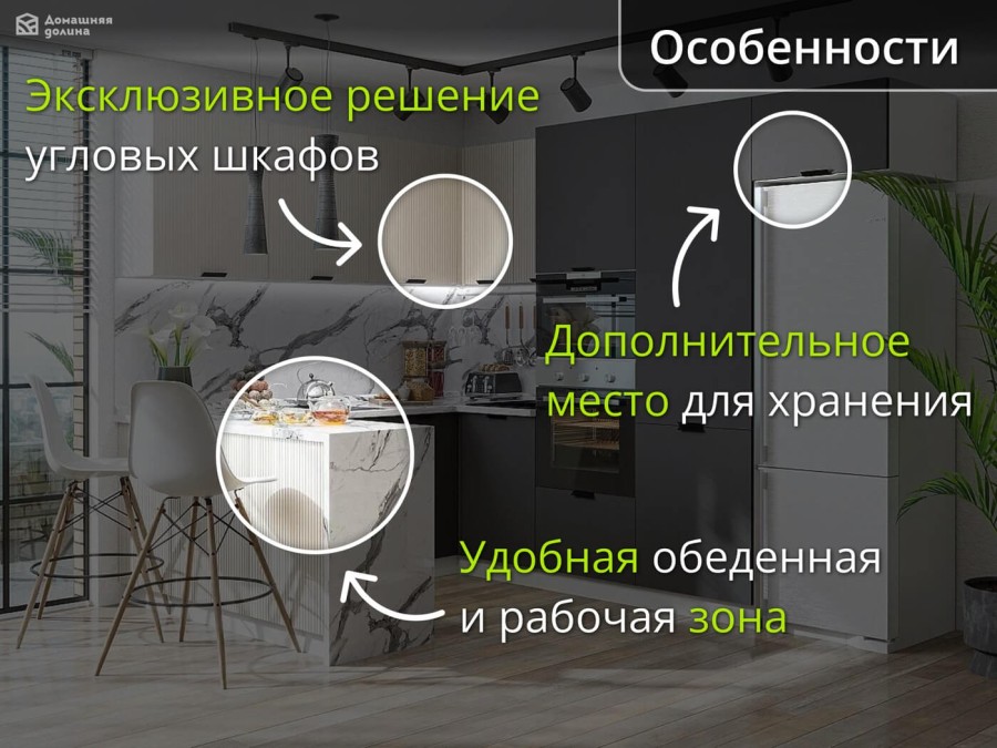 Кухня модульная графитово-бежевая рифленая | 2.8*2.1 метра Евро-003