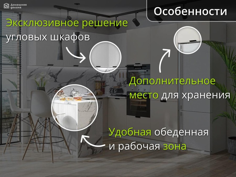 Кухня рифленая модульная с барной стойкой | 2.8*2.1 метра Евро-003