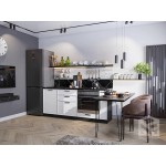 Белая кухня с корпусом графит без верхних шкафов