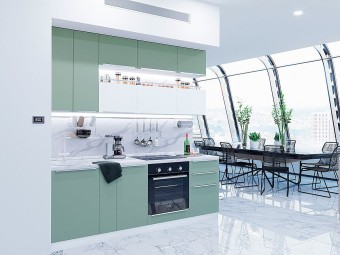Модульная кухня из пластика с антресолями мятного цвета | Фьюжн-005