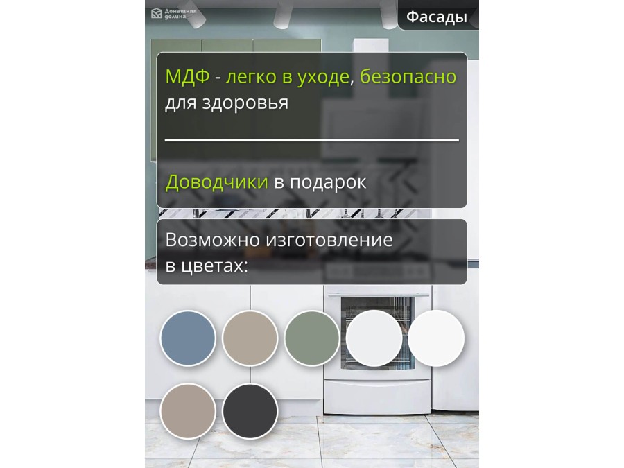Мини кухня верхние шкафы мятного цвета - нижние белого | 1 метр Фьюжн-008