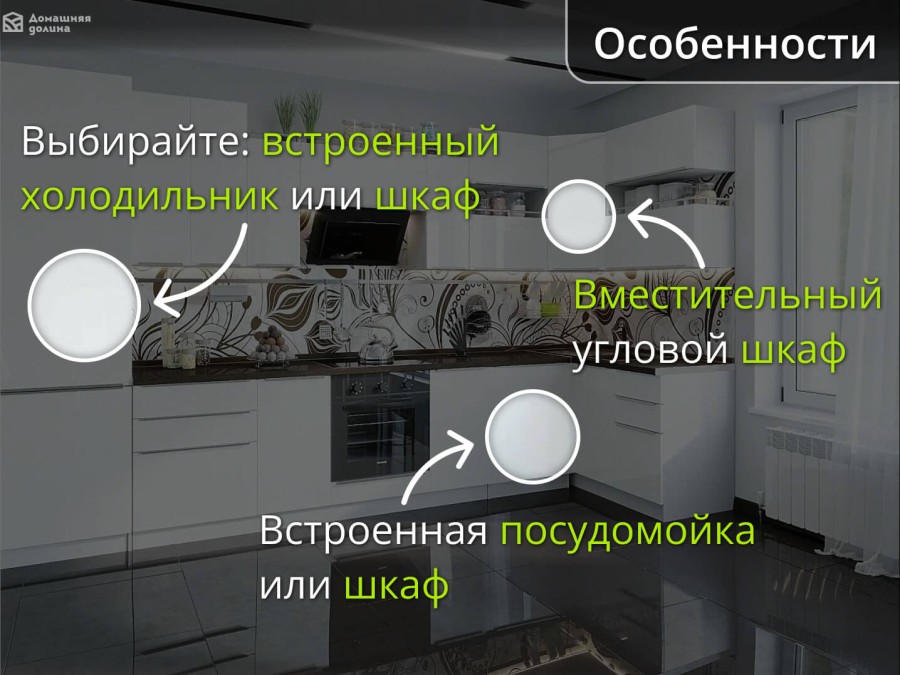 Угловая модульная кухня белого цвета со встроенным холодильником | 3.8*1.4 метра Фьюжн-014