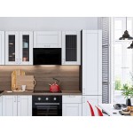 Угловая белая кухня с графитовым корпусом и стеклами – стильная и модульная