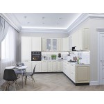 Угловая модульная кухня кремового цвета с графитовым корпусом – стильная и функциональная
